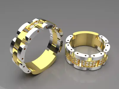 Luxury couple Rolex design diamond ring model cr0018 3D print model