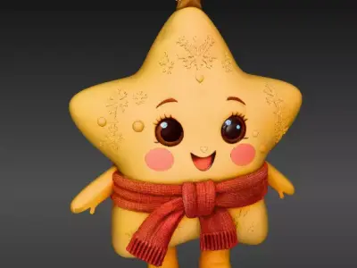 Cute Christmas Star Buddy Kawaii Holiday Ornament 3D Model Low-poly 3D model
