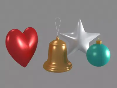Ornaments christmas with star and bell 3D model