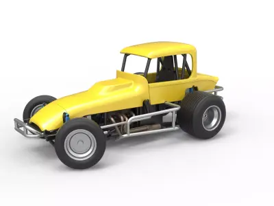 Vintage Sprint car while turning Version 2 Scale 1 to 25 3D print model