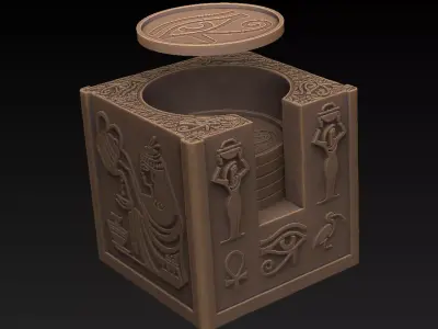 Coaster storage with Ancient Egyptian motifs and 4 coasters  3D print model