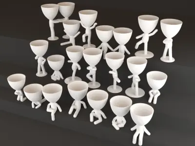 20 Pot plant with little person style 3D printable models 3D print model
