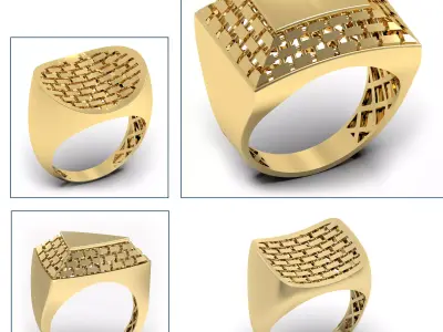 Brick Pattern Gold Ring Set 3D Printable Jewelry 3D print model