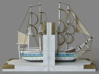 White Wood Coastal Boat Bookends 9 In X 6 In 3D model
