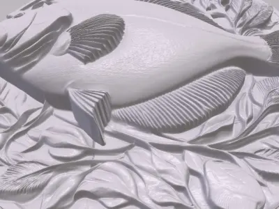Flounder Fish 4 basrelief for 3D printing 3D print model