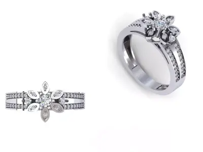Flower solitaire ring 3D print model