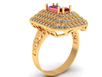 Women Ring 57 pyramid radiant diamond engagement women ring 3D print model