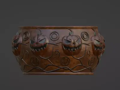 HALLOWEEN-THEMED PLANT POT WITH PUMPKIN DESIGN 3D print model