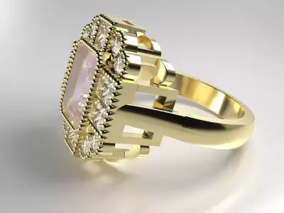 Vintage Emerald Cut Halo Ring Free 3D print model