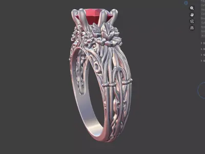 FLORAL SCROLLWORK SINGLE-GEMSTONE ENGAGEMENT RING 3D print model