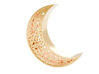 Elegant Crescent Moon with Islamic Geometric Patterns Low-poly 3D model