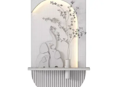 Arch Wall Decor Branch Elephant Family Sculpture Low-poly 3D model