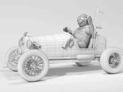 Pig racing car Low-poly 3D model