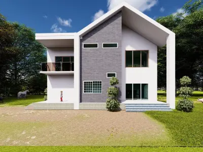 Modern House Plan  Low-poly 3D model