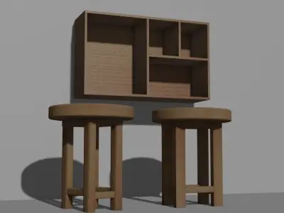 Cupboard and chairs Low-poly 3D model