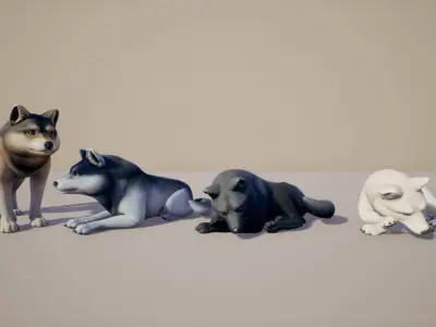 Wolf stylized Low-poly 3D model