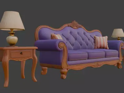 Disney style Cartoon Sofa Set with Side lamp 3D model