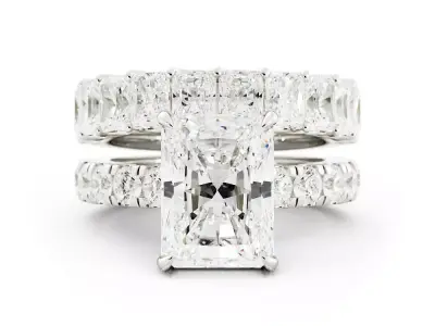 Emerald Cut Engagement Ring Set Pave 3dm 3D print model