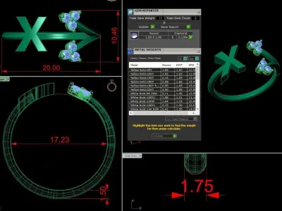 Jewelry Alphabet Ring X with Diamonds  3D print model