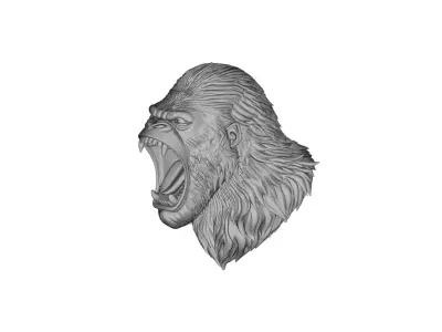 Roaring Gorilla Head 3D Model for Jewelry Pendant Design 3D print model