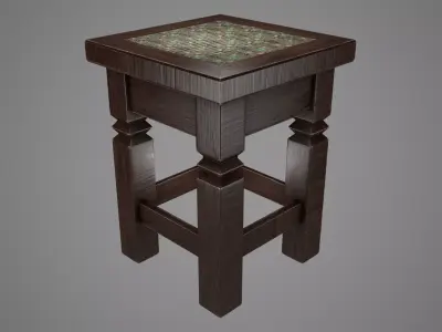 Medium Square Dark Wood Stool Low-poly 3D model