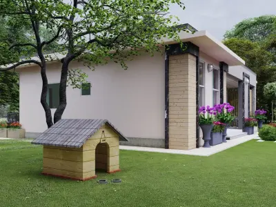  4-bedroom modern contemporary house plan Low-poly 3D model