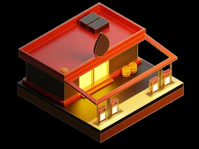 Low Poly Gas Station Low-poly 3D model