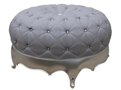 Footstool tufted ottoman with silver legs Low-poly 3D model