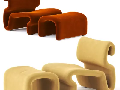 Art Deco Velvety Wave Lounge Chair 3D model