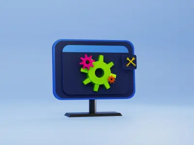 3D Illustration computer with setting icon and wrench 3D model