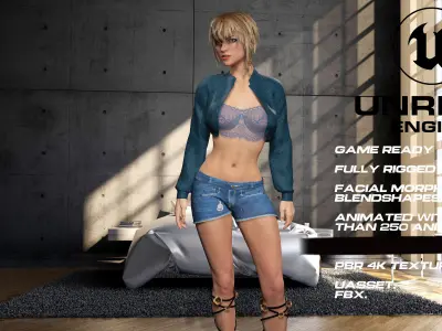 Casual girl full rigged - game ready - animated Low-poly 3D model