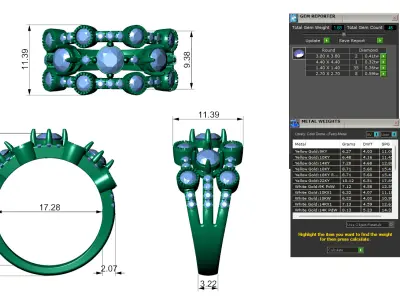 Women Round Diamond Multi Band Ring  3D print model