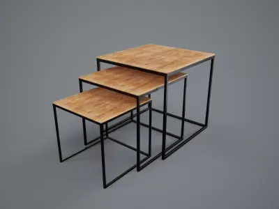Table PBR Game Ready nesting with metal legs and wooden top Low-poly 3D model