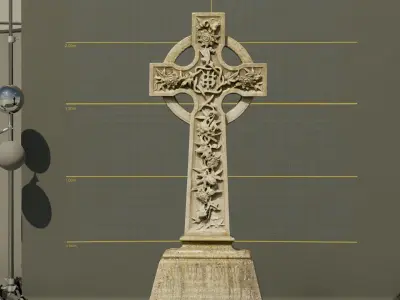 Gravestone Celtic Cross Leaves Decoration  Low-poly 3D model