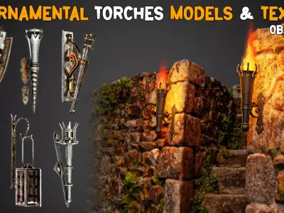 50 Ornamental Torches Models and Texture 3D model