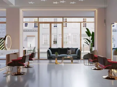 Luxury Hair Salon Interior  Modern Design Shampoo Unit Makeup 3D model