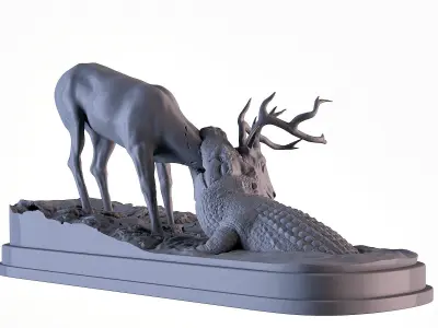 Crocodile attack Deer 3D print model