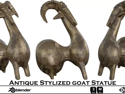 Antique Stylized Goat Statue - Bronze Animal Sculpture 3D Model Low-poly 3D model