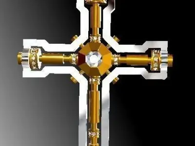 Gold Cross with screw and gems 3D print model