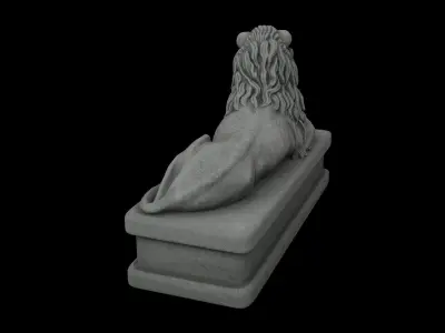 Lion statue gray stone Low-poly 3D model