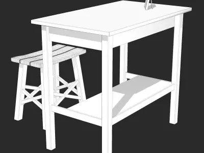 Blue Table with Chair Low-poly 3D model