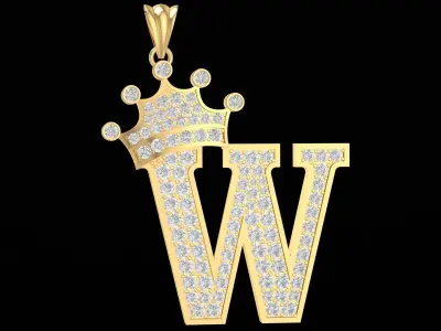 Luxury Diamond Letter W Pendant  3187 3D print model