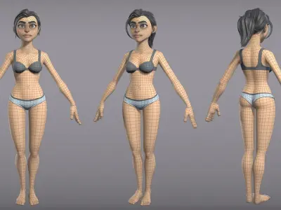 Cartoon female character Kate base mesh Low-poly 3D model