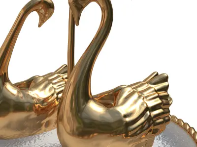 Fountain with Gilt Brass Swans and Weeping Willow 3D model