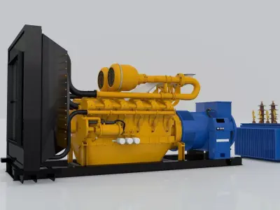 Diesel Engine and Generator and Transformer 3D model