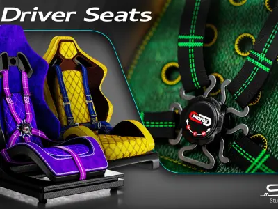 12 Driver Seats Low-poly 3D model