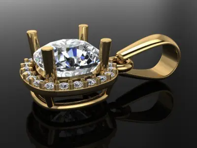 Dainty Diamond Halo Cushion Pendant With Bell Mix Size 3D print model