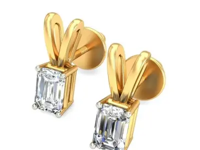 Solitaire Emerald Diamond Earrings 3Dm STL OBJ Render Details 3D print model