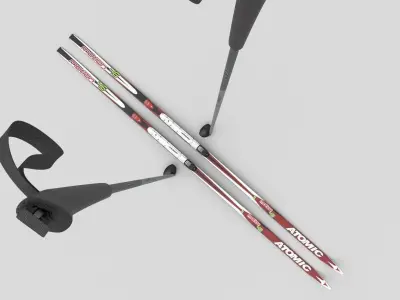 Crosscountry skis wih poles Low-poly 3D model