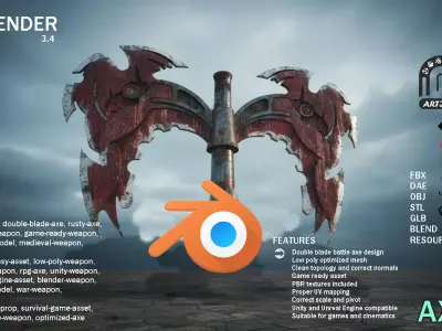 Rusty Double Blade Battle Axe Low-poly 3D model